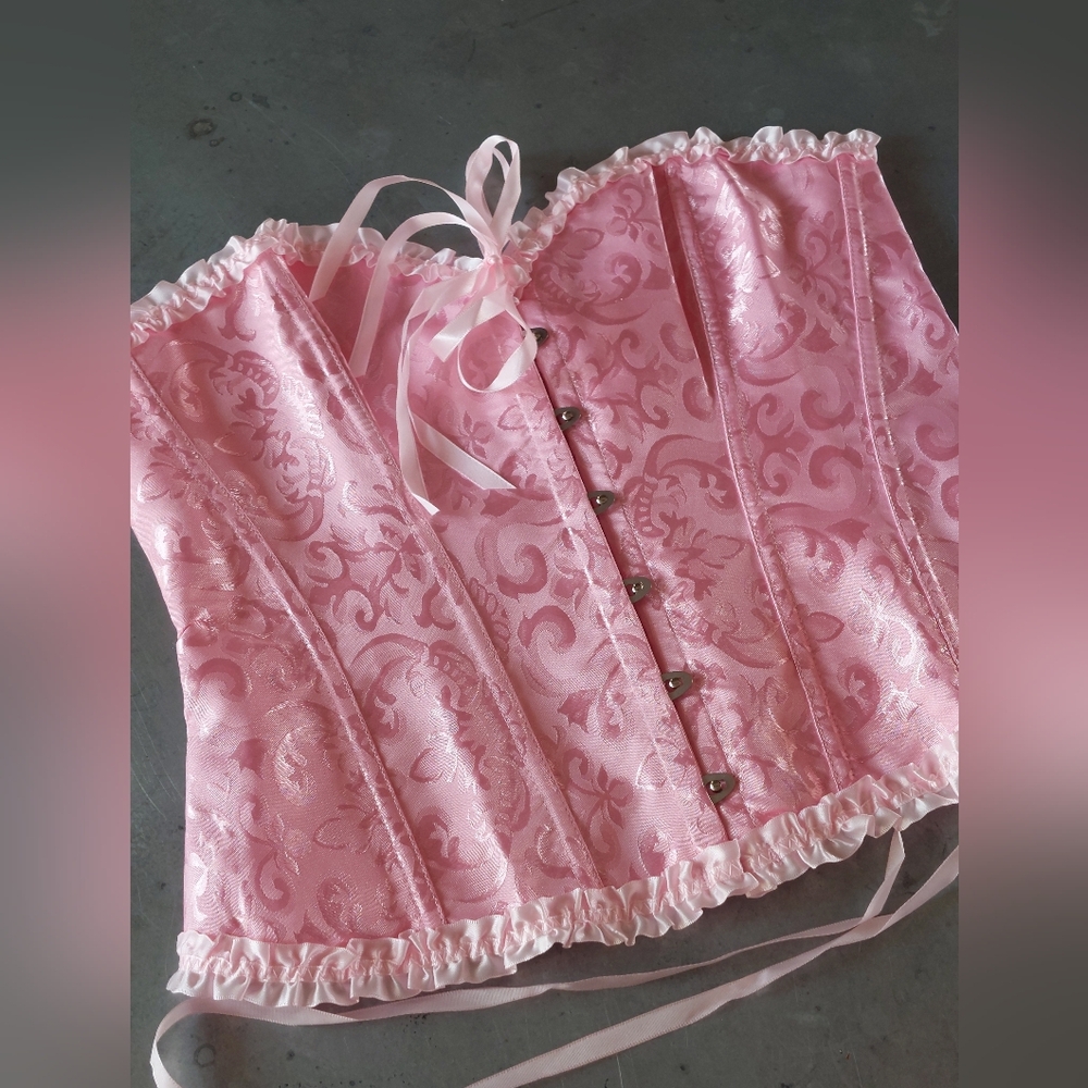 Pink Barbie Core Brocade Renaissance Faire Corset adjustable TWEE lace up